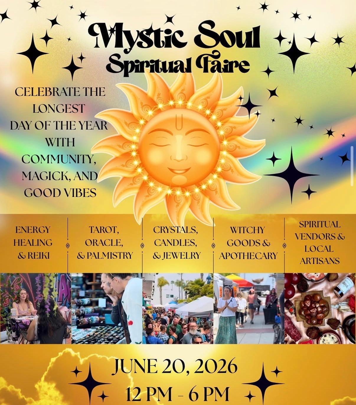 Mystic Soul Spiritual Faire flyer — June 20, 2026, 12–6 PM